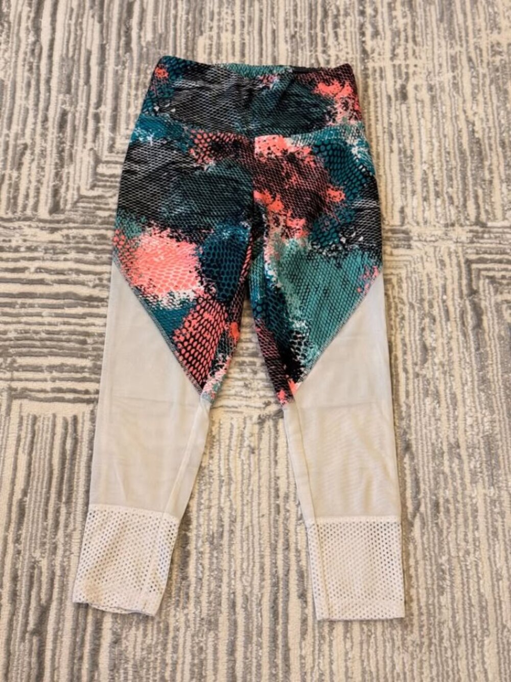 Marika women's small black/multi capri leggings with sheer panels